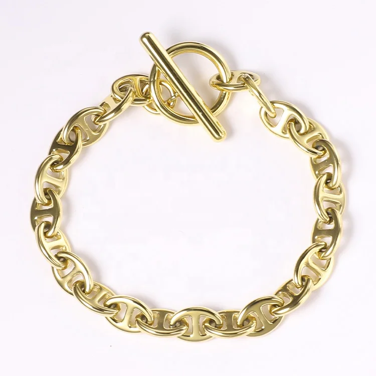 

14K Gold Plated Stainless Steel Jewelry Pig Nose Chain OT Buckle Accessories Bracelets B192046