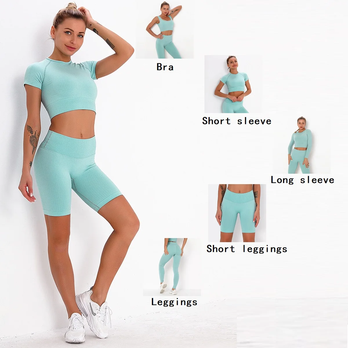 

BBLXF6099 The new hot 5 piece set fitness women sportswear seamless yoga set, Black,beige,pink,blue cyan,dark gray,brown,mauve,purple,orange