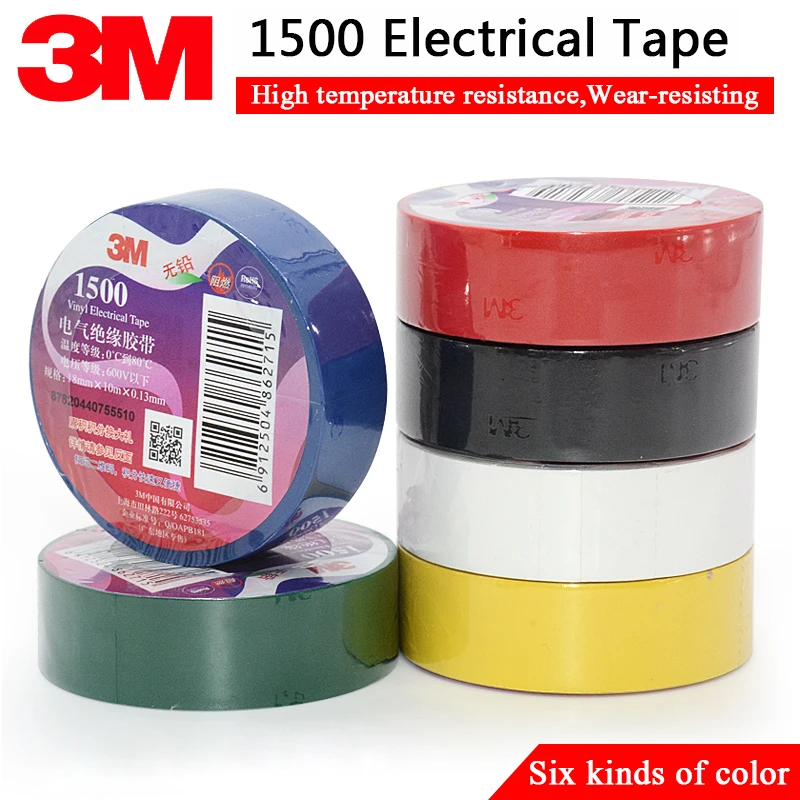 6Pcs  3M 1500 Vinyl Electrical Tape Insulation Adhesive Tape Black 