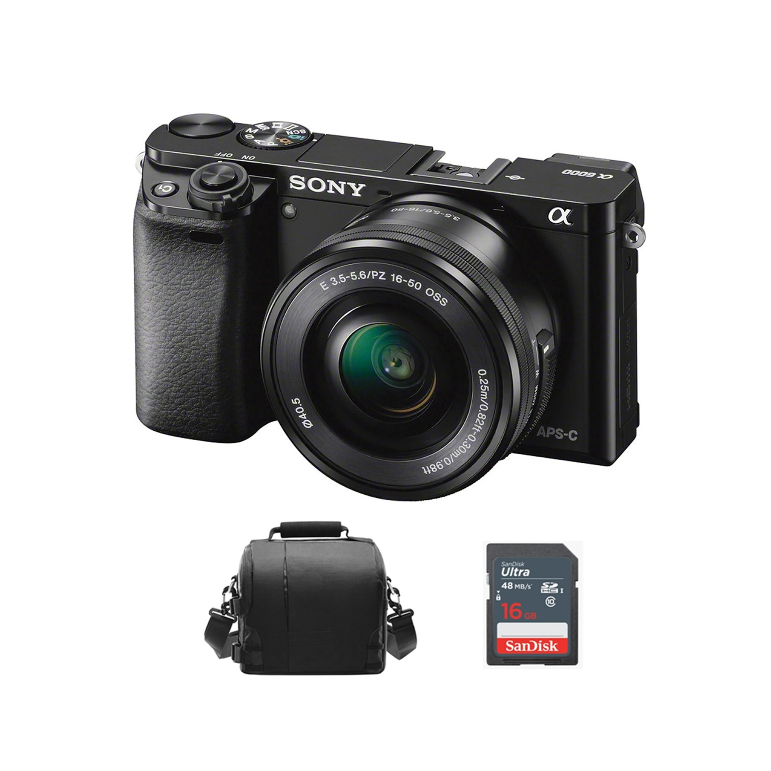 

Sony Alpha a6000 Mirrorless Digital Camera with 16-50mm F3.5-5.6 OSS Lens + Camera bag + 16GB SD card