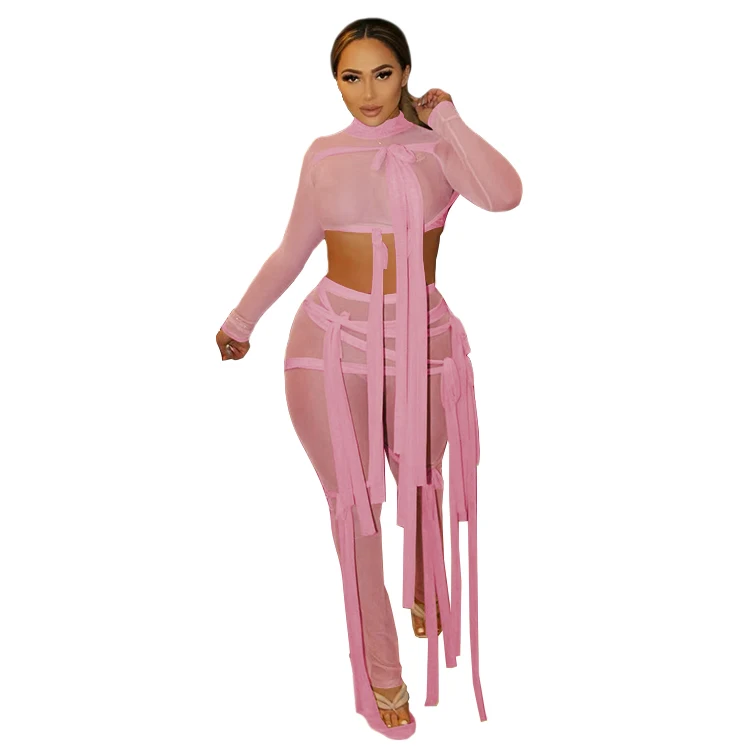 

2021 new arrivals summer sleeve basic colorful luxury long sleevetwo piece long pants set women clothes outfits clothing, Picture color