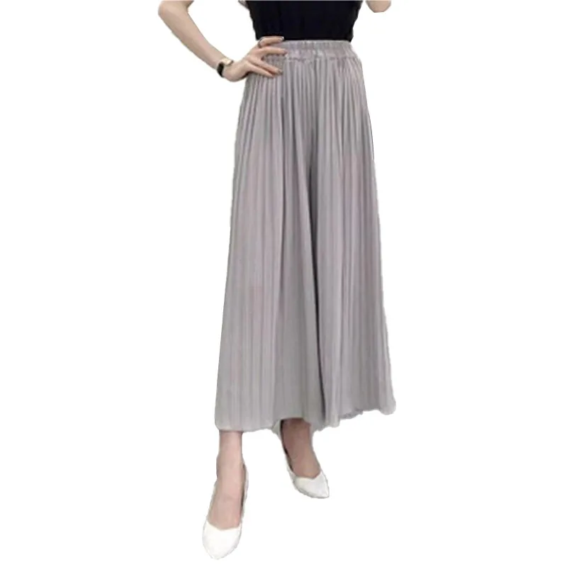 

Spring Solid Color Pleated Wide Leg Pants Elastic Waist Trousers Female Casual Culottes Pants, Black/gray/army green/pink/khaki/wine red