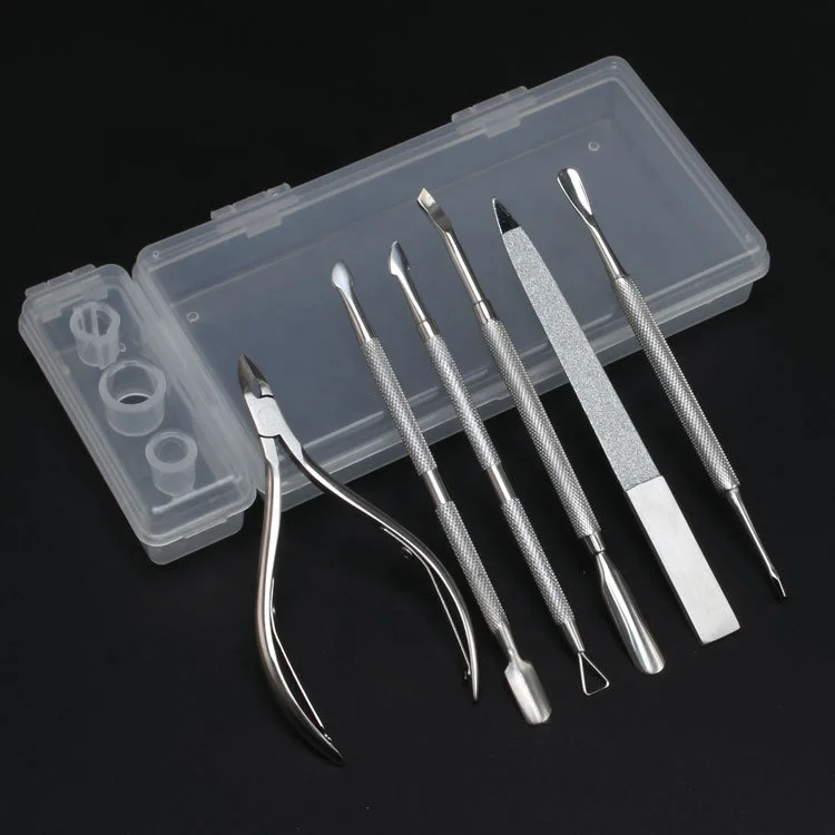

Hot Sale Amazon Sliver Stainless Steel 6PCS Kits Callus Scissors Cuticle Dead Skin Removal with Detached Disinfect Alcohol Box