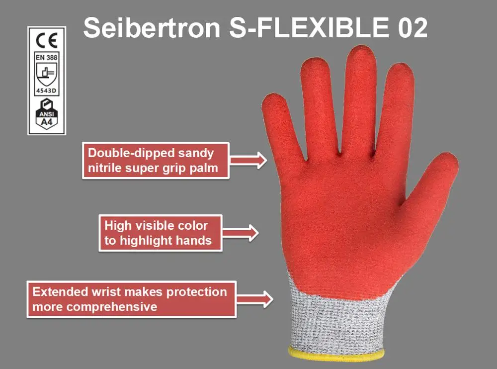 
Seibertron S-Flexible 02 13G HPPE Liner Nitrile Dip Palm Coating Anti-Cut Level 5 Resistant Safety Work Gloves PPE Hand Glove 