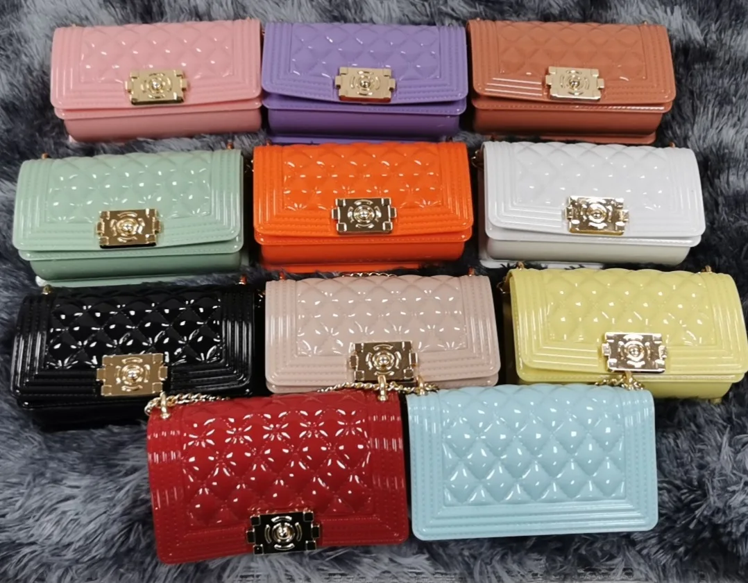 

New arrivals ladies pvc crossbody bags luxury designer mini jelly purses womens purses and handbags, 11 colors