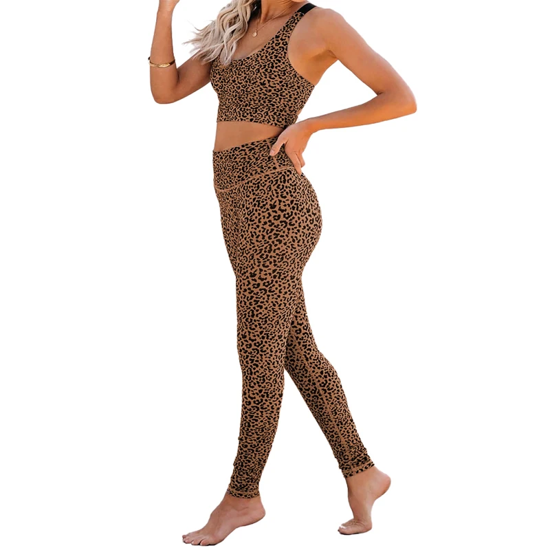 

Wholesale Fitness Oem Women Tie Dye Jogging Yoga Two Piece set Sportswear Cheetah Print Sport Bra And Pants Set