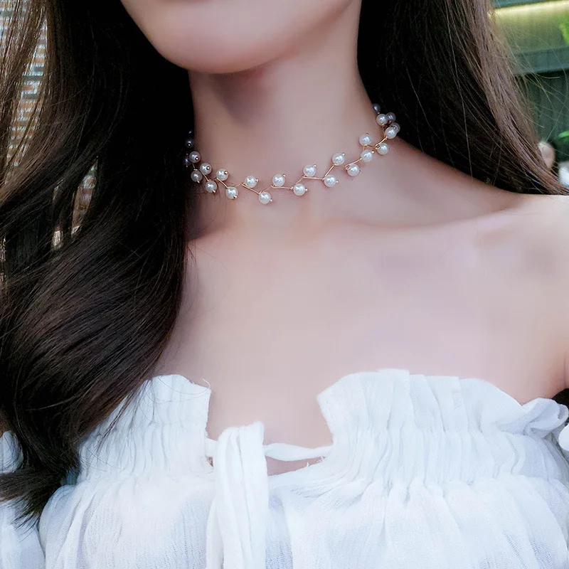 

Pearl Clavicle Chain Female Neck Strap Elegant Short Necklace Female Neck Jewelry Necklace Wholesale, 2 colors