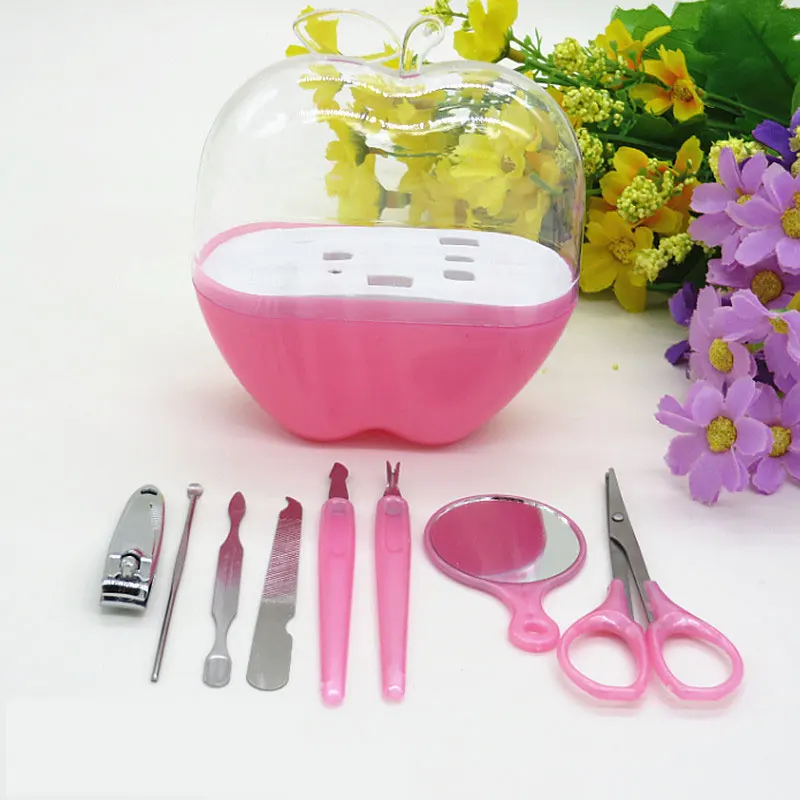 

Realong 8pcs Apple shape Green Pink stainless steel nail clipper manicure set, Picture color or customized
