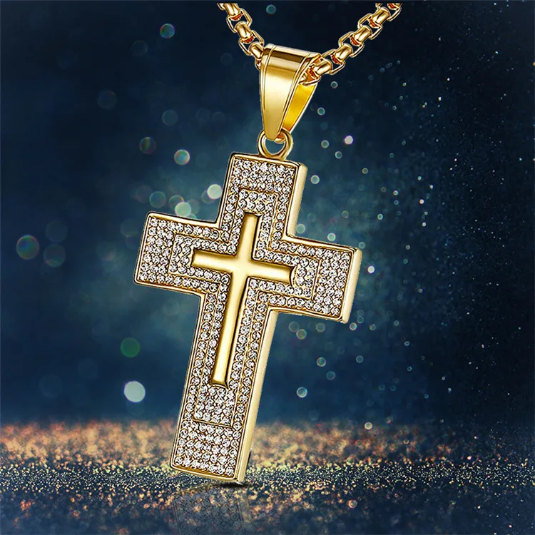 

Yale Jewelry Men Iced out Cross Hip Hop Pendant Box Chain Necklace CZ Diamond