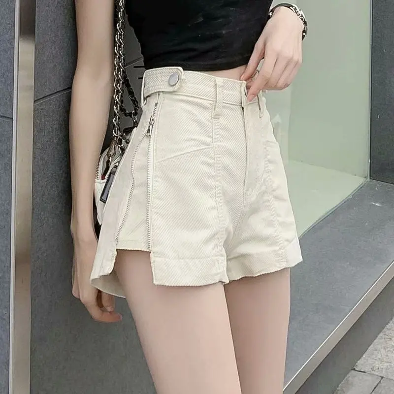 

2021 New Style Summer High waist loose girl side edge zipper jeans short pants
