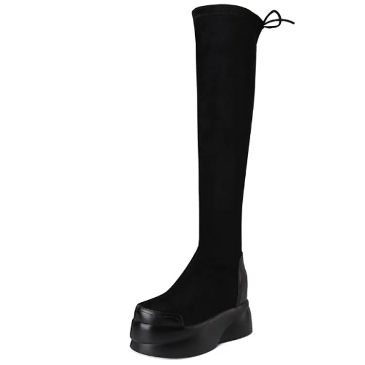 

Hot selling high quality black casual shoes walking winter designer girls boots high heel long boots