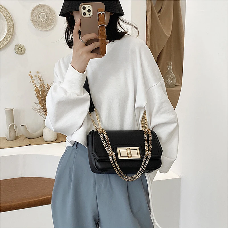 

chic hardware turn lock handbag new model 2021 evening bags with chains hand bags, 7 colors