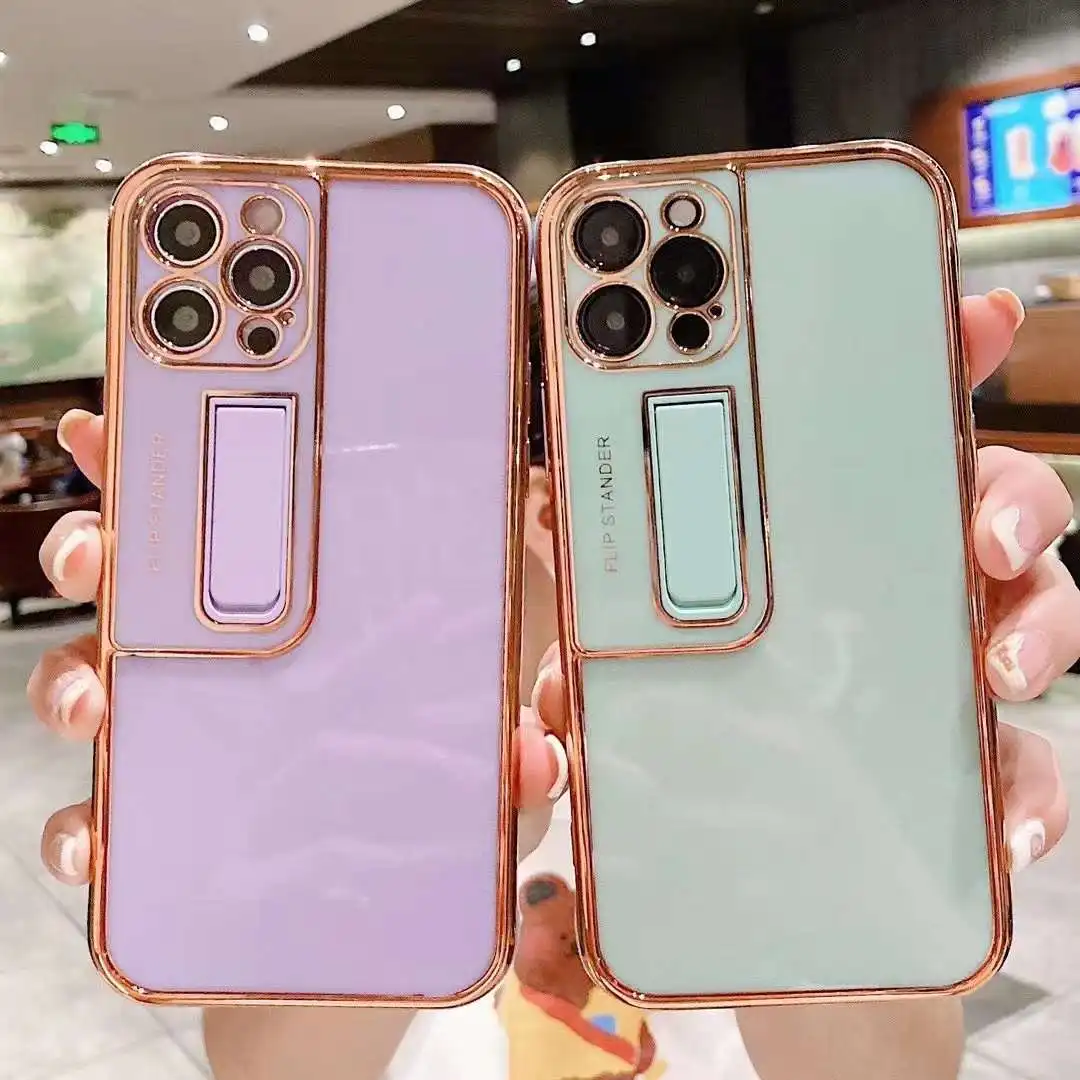 

TPU soft electroplating Phone case with stand for iphone 12
