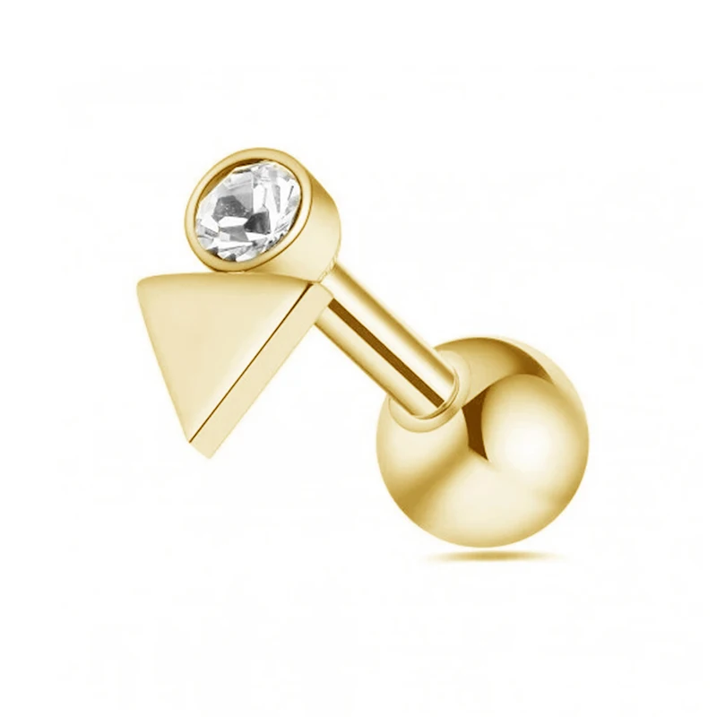 

18K gold plated stud earrings geometric cartilage barbell stud fashionable 925 sterling silver Cubic Zirconia earrings for women