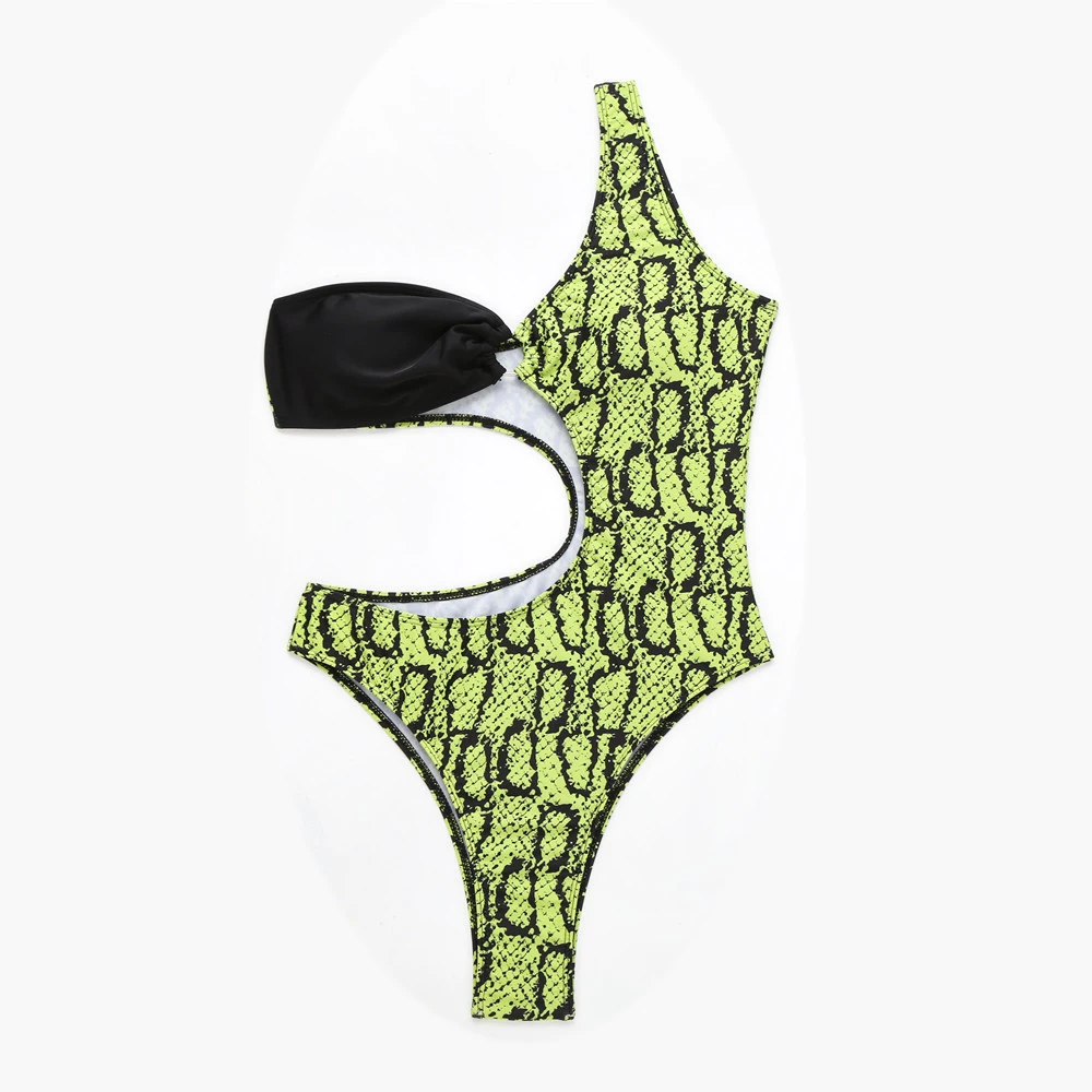 Shiny foil colorful high leg animal print bikini swimwear swimsuit women