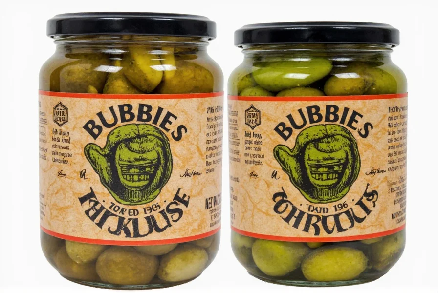 Two jars of pickles side by side, one labeled fermented and one labeled non-fermented