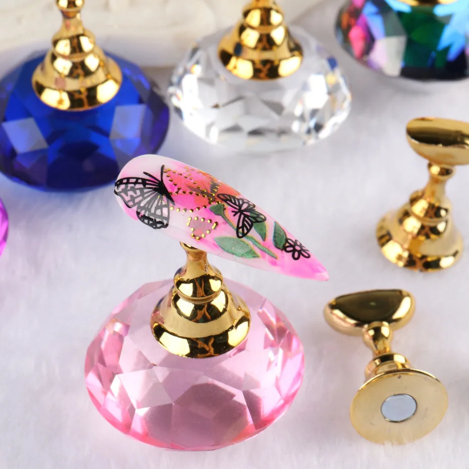 

Manicure Press On Nails New Display Magnetic Stand Tips Holder For Nail Art Display Colorful Crystal Gem Nail Stand Practice