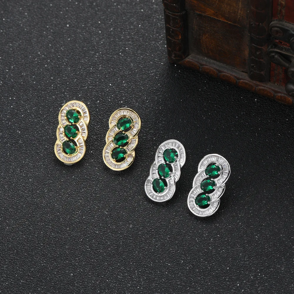 

Top Fashion Silver Gold Plated Twisted Green Crystal Statement Earrings Geometric Braid Emerald Rhinestone Stud Earrings