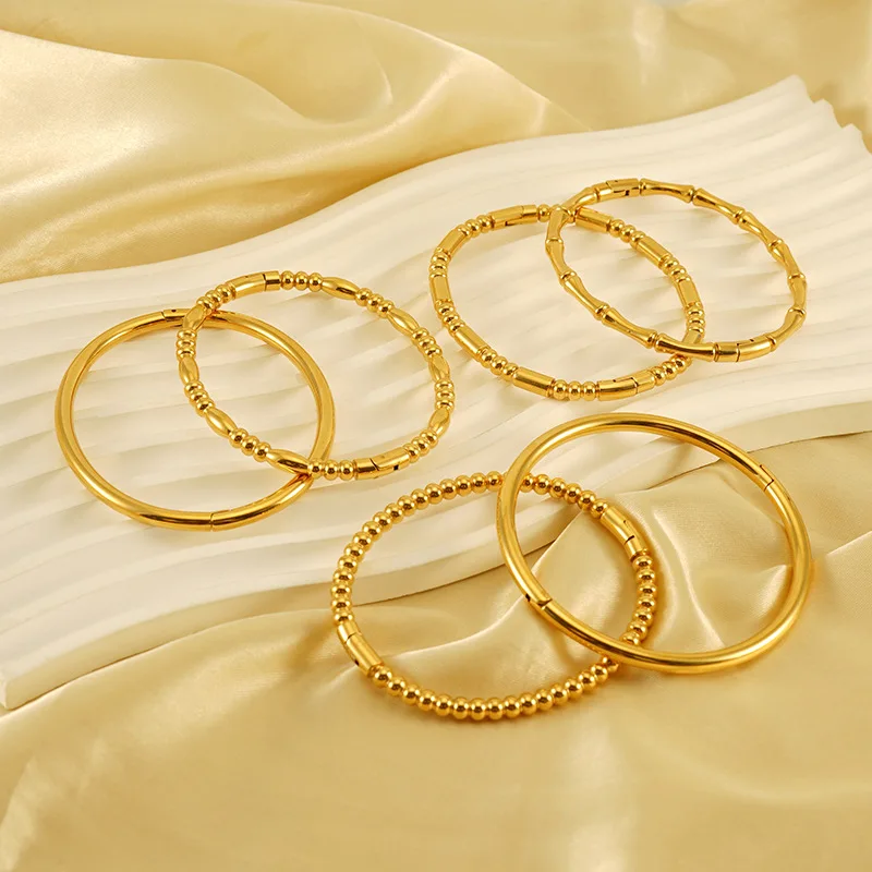 

Trendy 18K PVD Gold Plated Cuff Bangle Set Tarnish Free Stainless Steel Jewelry Bracelets & Bangles for Ladies