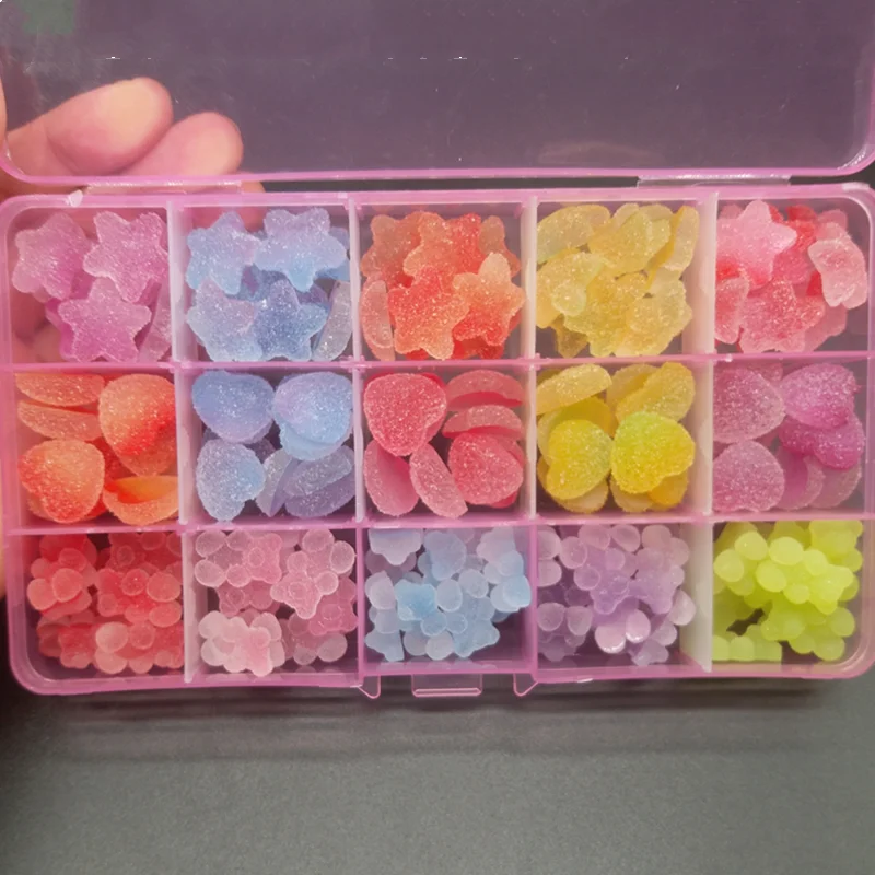 

120Pcs/Box wholesale resin nail art kawaii charm decoration 3d nail art 3d 2021gummy bear candy nail charm, Picture