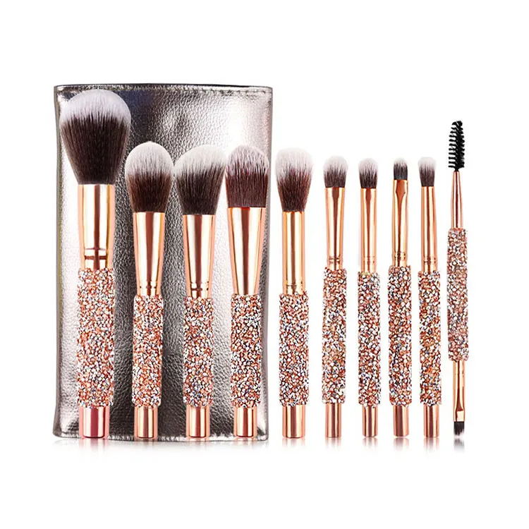 

1-7-17 10pcs pink cosmetic make up makeup brush set with bag