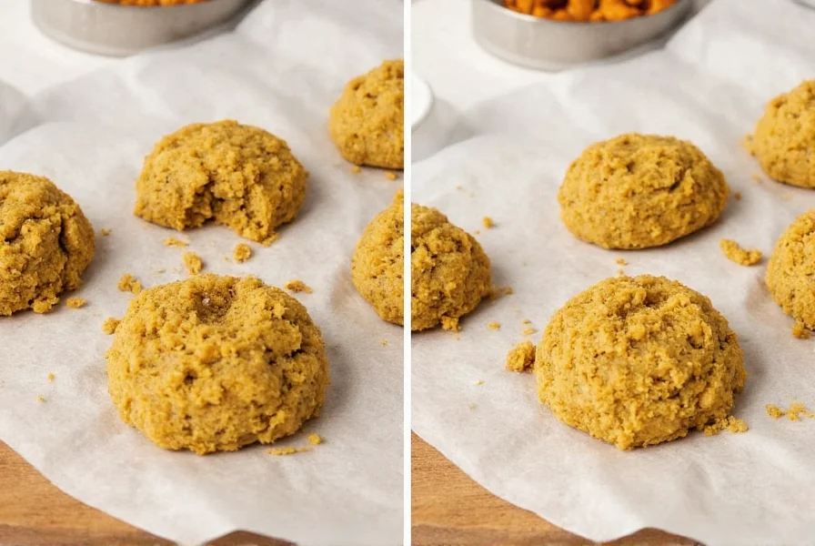Side-by-side comparison of properly chilled versus insufficiently chilled chilli pepper cookie dough before baking