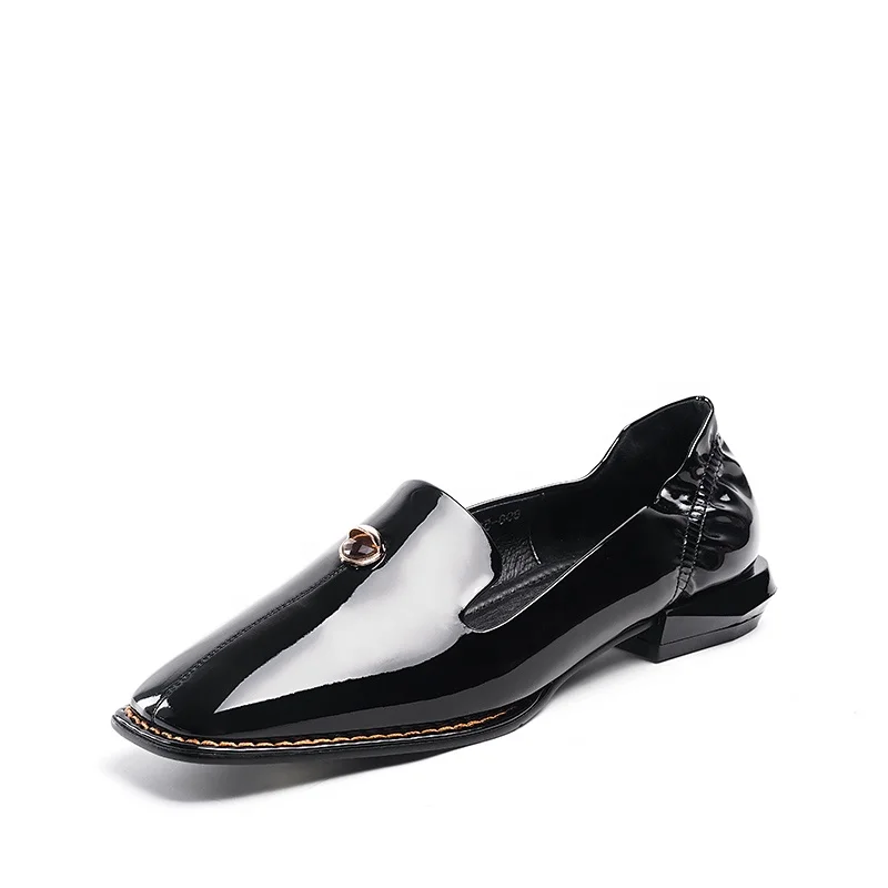 

J254 Gold beads dot low heels dress shoes women elegant lady square toe, Black/pink/wine red