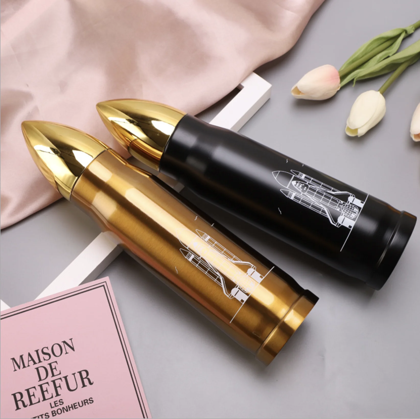 

Thermos double wall stainless steel tumbler rocket bottle travel thermos mug vacuum flask water bullet bottle, Customized color