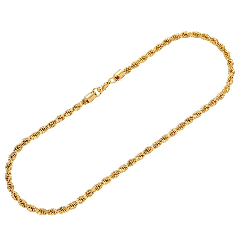 

Width 3mm Stainless Steel Gold Rope Chain Necklace Statement Swag Stainless Steel Twisted Necklace Chain Gold