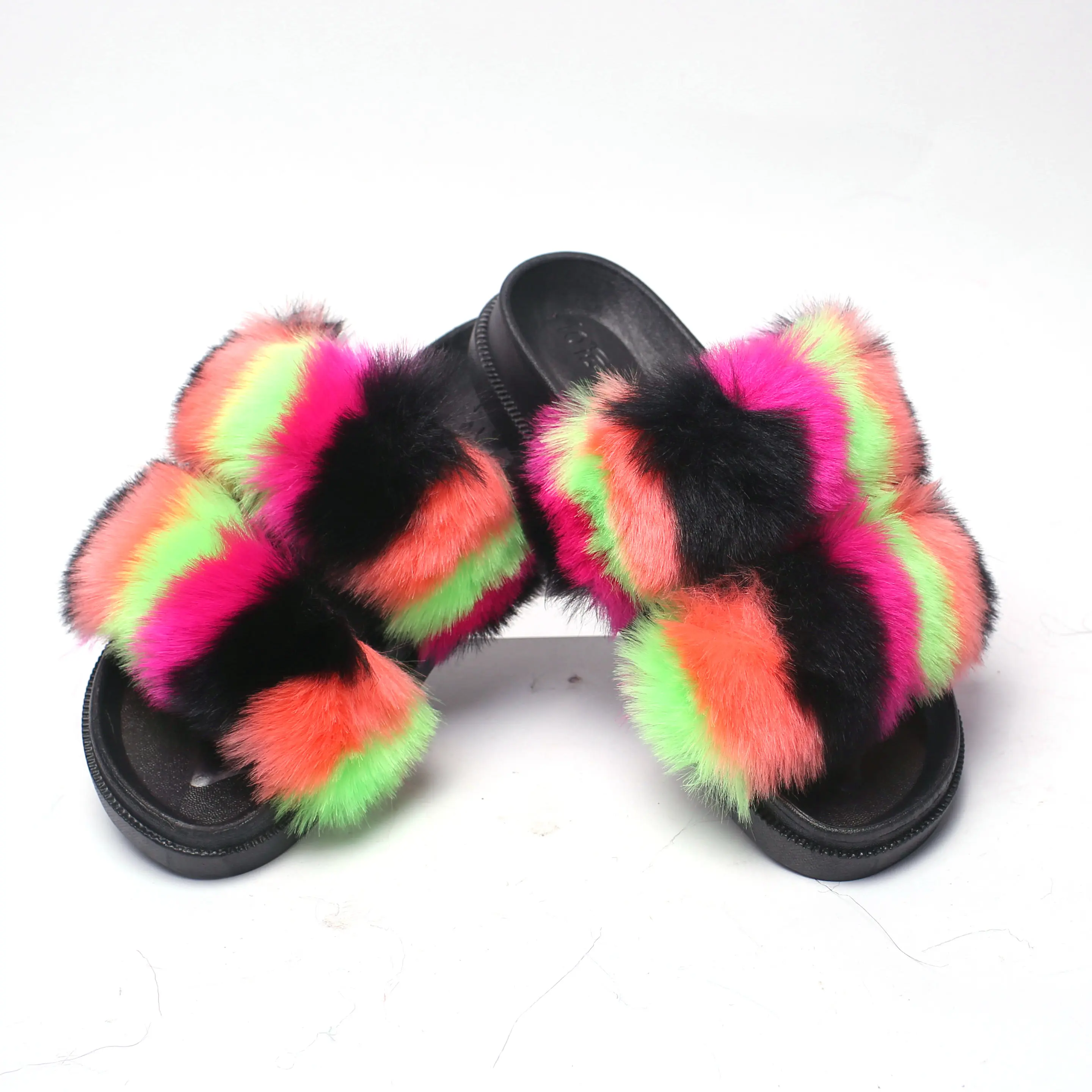 

wholesale bedroom trending 2 strap fur slides fake faux fur skiploom plush