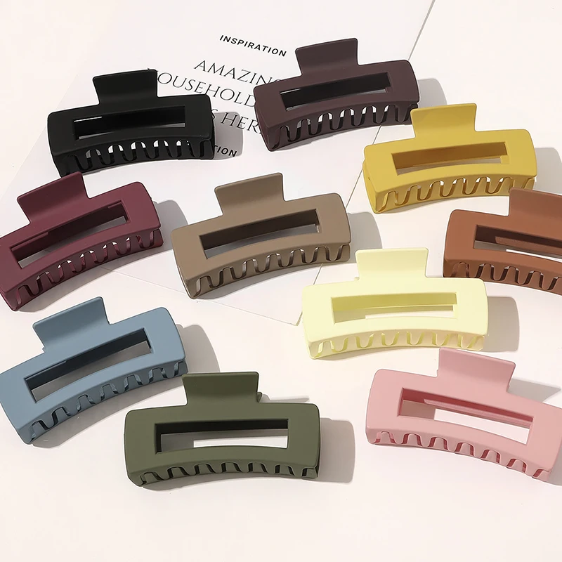 

Wholesale OEM Women Hair Clip Claw Solid Color Hollow Square Girl Hair Accessories Acrylic Matte Rectangular Hair Claw