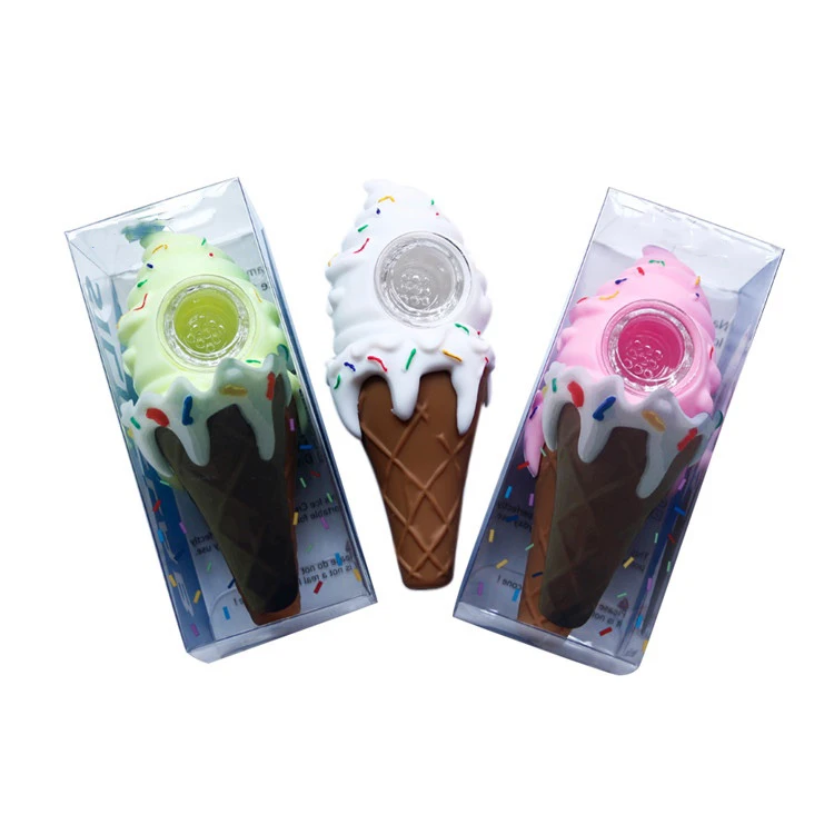 

Amazon Ice Cream Pipe Smoking Silicone Perforated Tobacco Dab Rig Smoking Pipe Glass Smoke Pipe, Multi colors