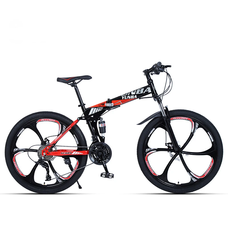 

Factory wholesale folding 24 speed integrated wheel mountain bike student youth adult variable speed bicycle, Black-red, black-white, black-blue, black-yellow