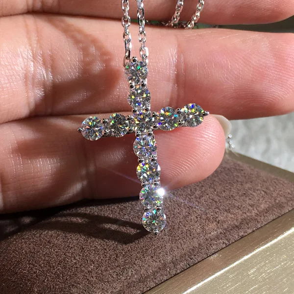 

Shiny S925 Silver Plated Crystal Rhinestone Christian Cross Necklace CZ Zircon Cross Pendent Necklace