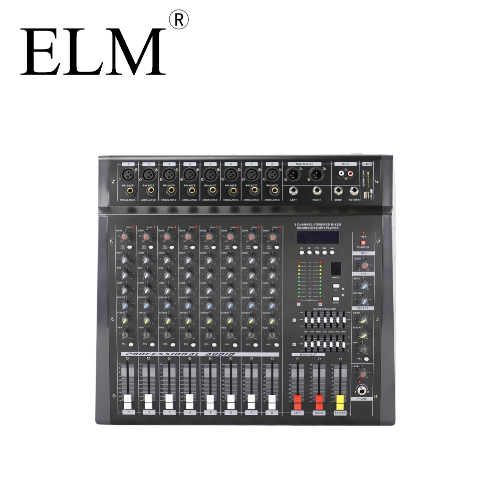 

8 channel effect mixer dj console professional audio mixer equalizer power amplifier, Black