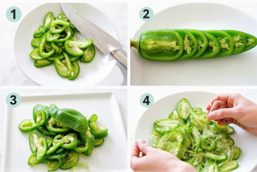 Step-by-step preparation of jalapeno peppers for poppers showing slicing, seeding, and cleaning process