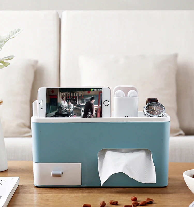 Multi-functional table top tissue box desktop storage box organizer mobile phone  remote control holder