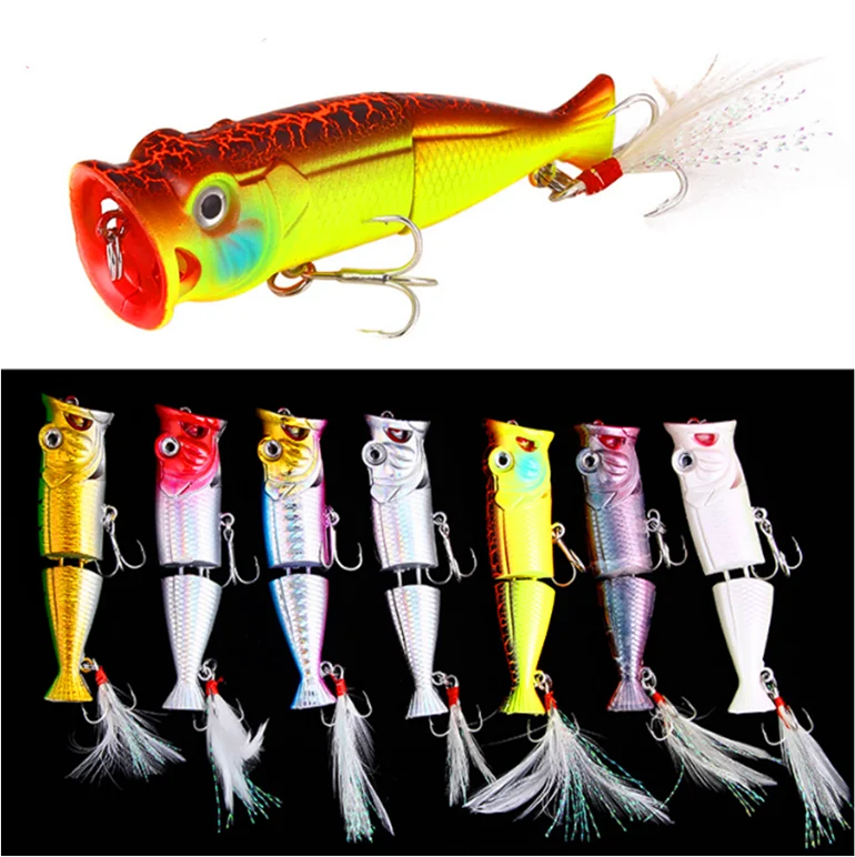 

10.5cm 11.1g Topwater Popper Bait 7 Color Hard Bait Artificial Wobblers Plastic Fishing Tackle With Fishing Hooks, 7 colors