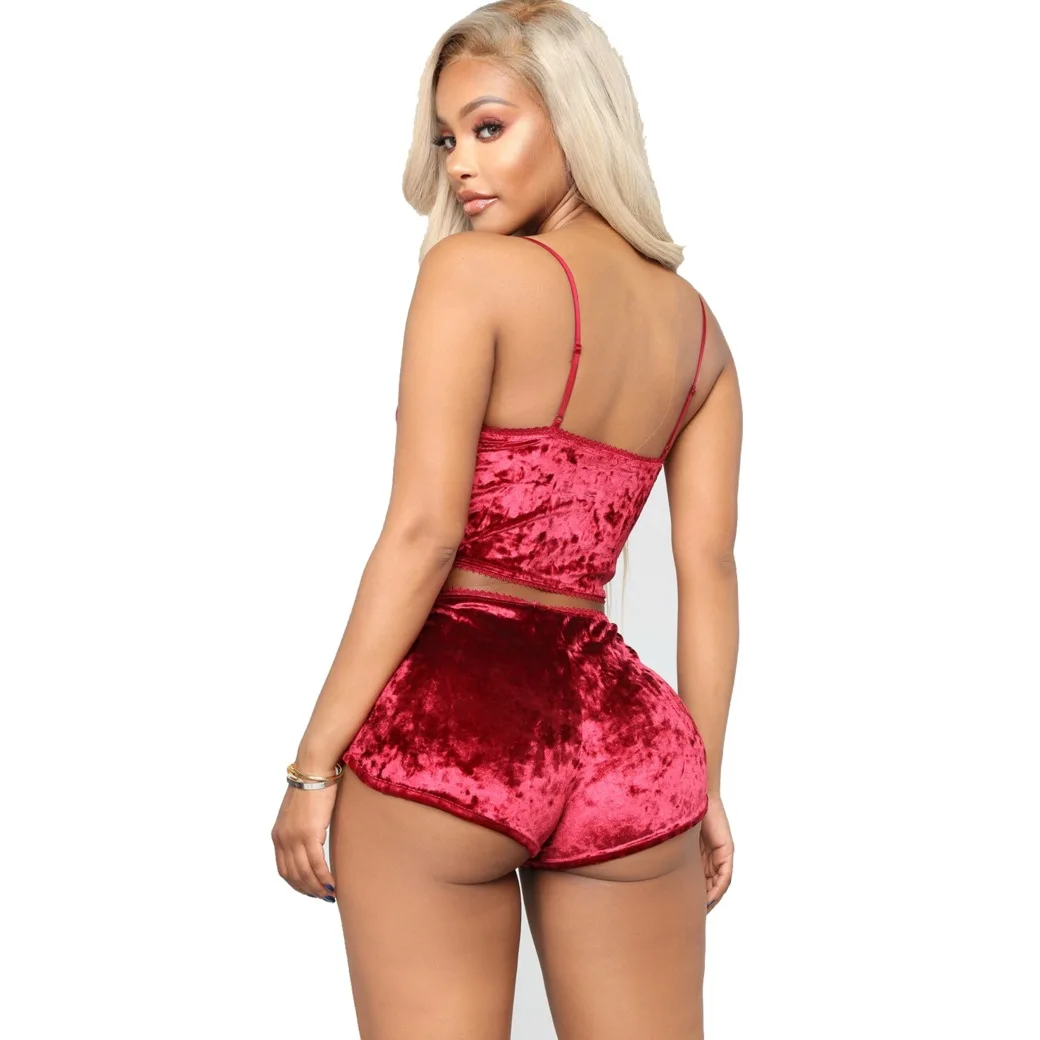 
Wholesale Woman Hot Bamboo Velvet Fabric Sexy Nighty Sex Sleepwear Pajamas Set 