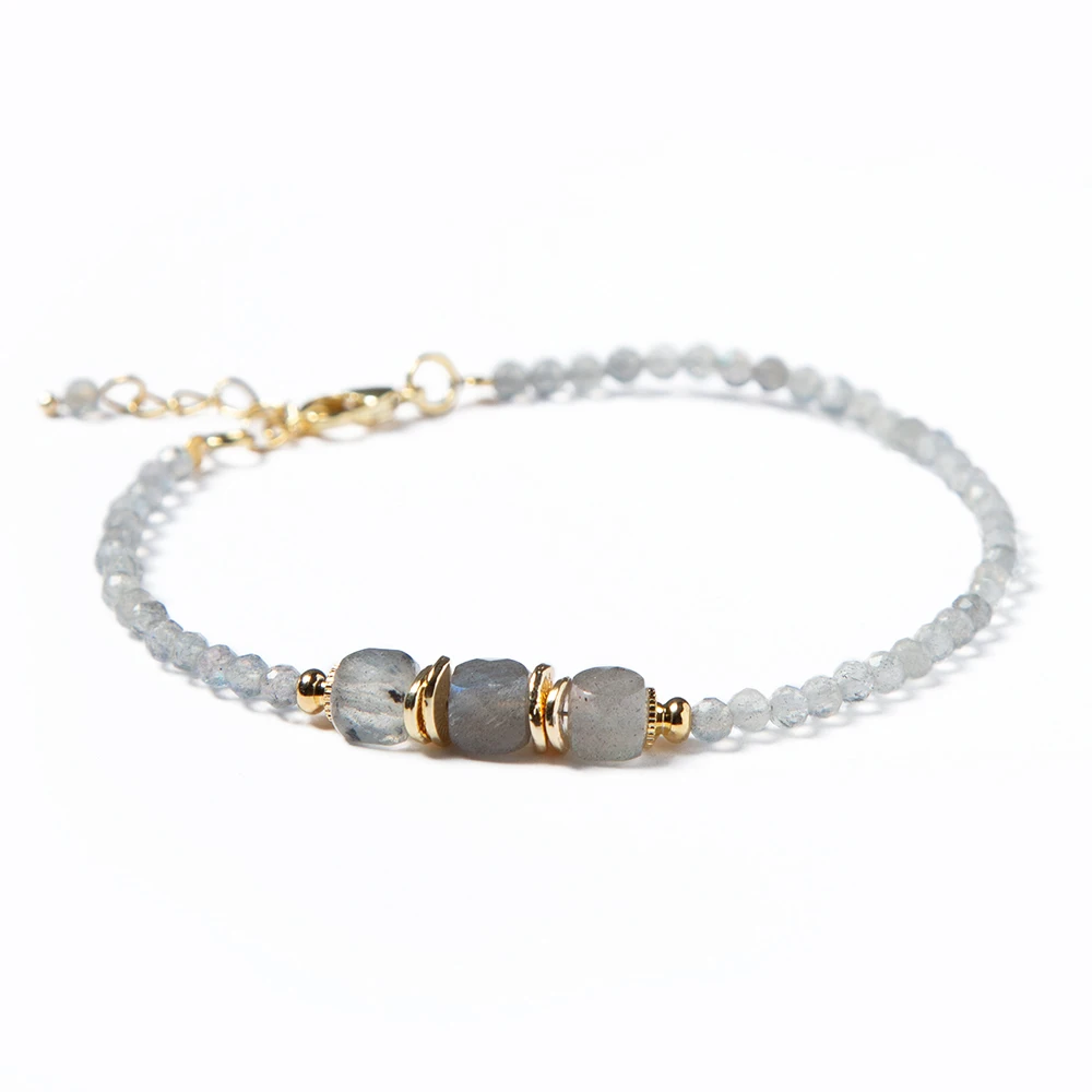 

Bestone Wholesale Natural Stone Crystal Beads Bracelets Faceted 3mm Labradorite Beads Gemstone Gold-Plated Bracelets for Women