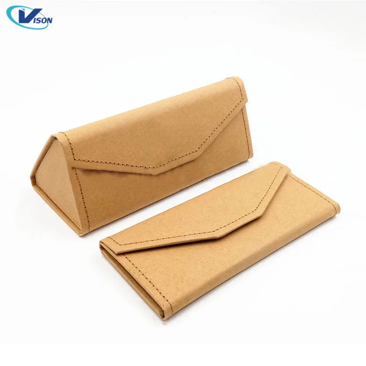 

High Quality Sunglasses Box Triangle Handmade Folding Kraft Paper Glasses Case, Optional