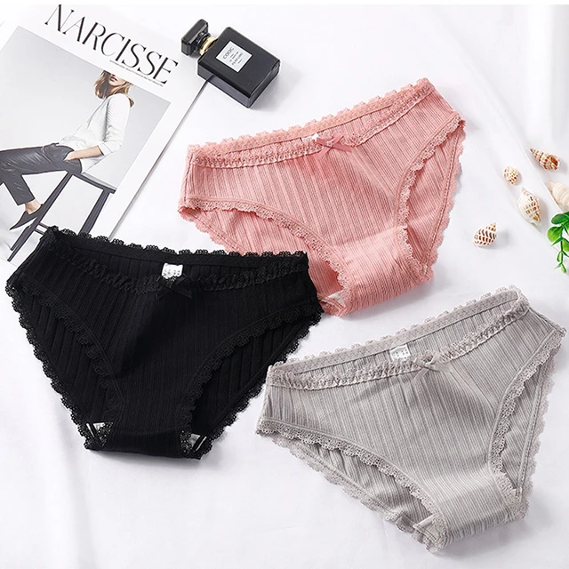 

Newest Women's Underwear Threaded Pure Cotton Mid-Waist Women Briefs Cute Lace Girl's Ppanties, 6 colors