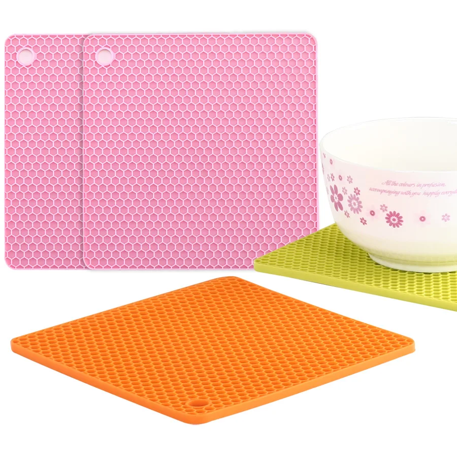 

Square Honeycomb Non-slip Heat-Resistant Silicone Mats Bowl Pad Pot Holder Thicken Insulation Table Placemat Home Desktop Decor, Customized