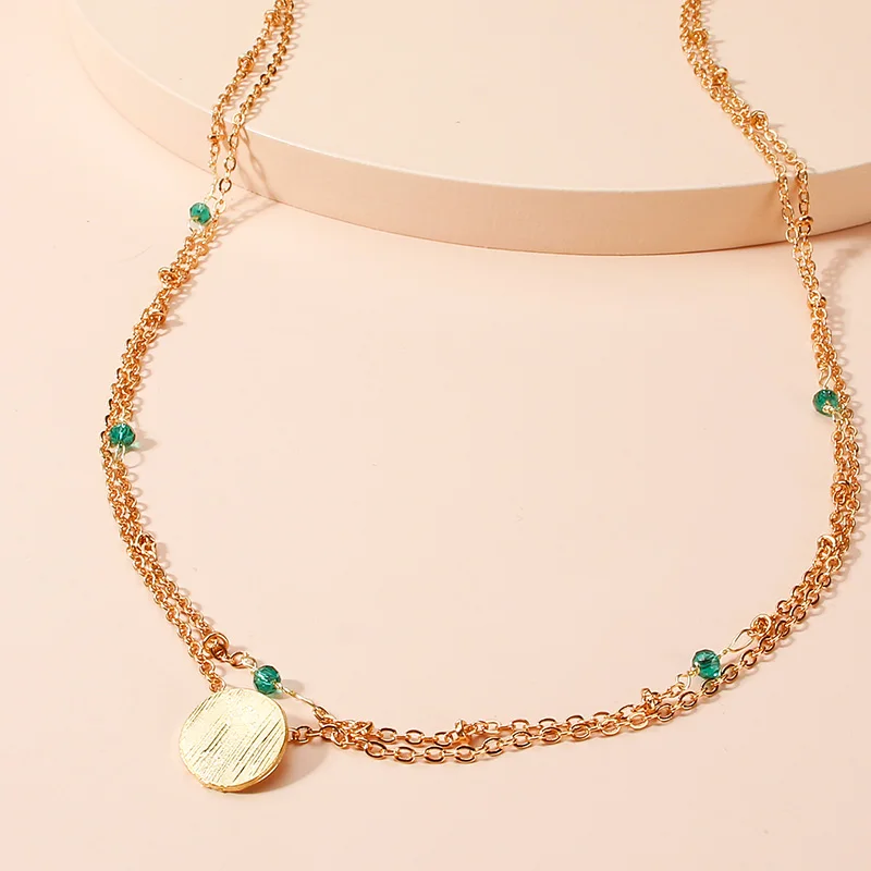 

New Arrival Fashion Layered Bohemian Green Bead Alloy Chain Necklace For Women Joyas Jewelry Wholesale Christmas Gift