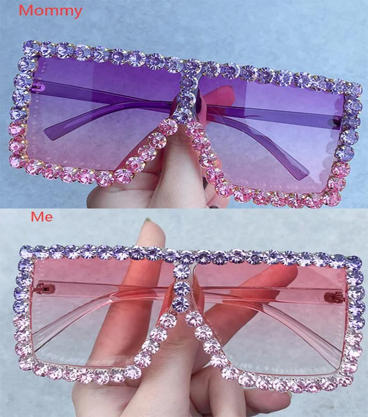 

Qmoon Square Oversized Shades 1set 2pcs Rhinestone Mommy and Me Sunglasses Mommie & Me Sunglasses Mommy Daughter Sunglasses