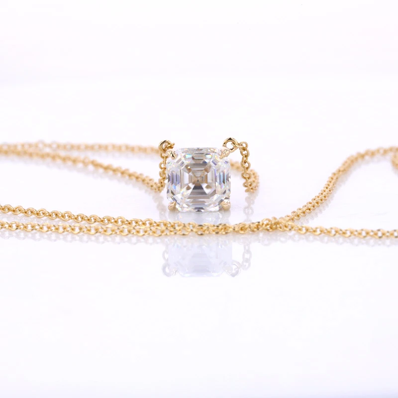 14 karat solid gold 6x6mm asscher cut moissanite jewelry necklace