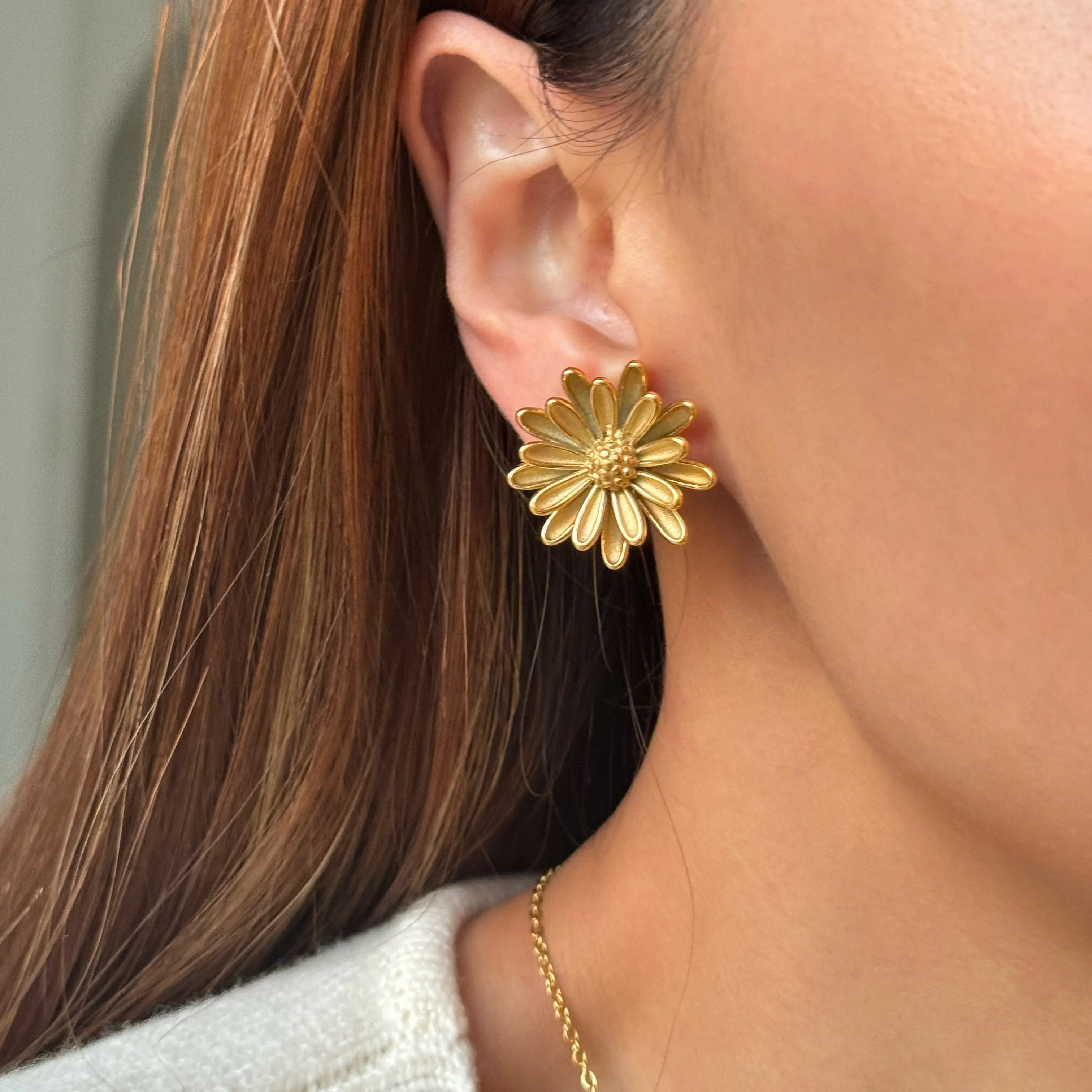 

2024 Dazan Winter 18k Gold Plated Unique Hypoallergenic Stainless Steel Fashionable Vintage Gypsy Daisy Flower Earrings Women
