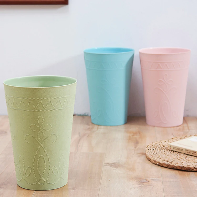 

Creative spring theme relief kitchen living room household plastic trash bin, Pink, blue and green