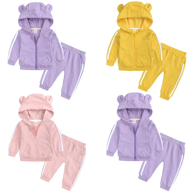 

Newborn Baby sets Boys Girls Cotton hoodie Long sleeve coat+ motion trousers Clothes Kids Casual Clothes 2Pcs/set B1, As photo