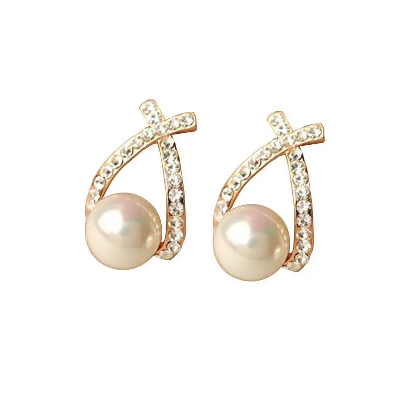

Hot Selling Fashion Style Geometric Drop Zircon Earrings Copper 14k Gold Plating Pearl Earrings, Gold;rose gold